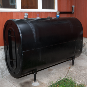Home heating oil tank, 275 gallons, placed outside of home